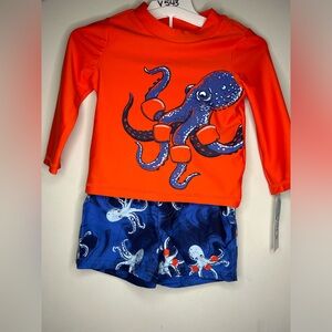 Carters Red and Blue Octopus Rashguard Set size 12M SKU A14